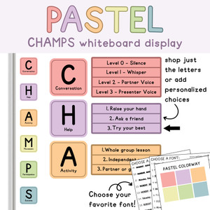 pastel CHAMPS whiteboard display