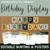 Modern Terrazzo classroom birthday display with Happy Birthday bunting and monthly posters on cork