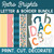 Retro Brights printable letter and border bundle with striped and scalloped borders and bright letters