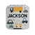 Gray Bento Five lunch box personalized with a name and cars artwork