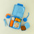Blue OmieSnack with a packed blue OmieBox and OmiePod