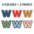 Varsity Stripes letter W shown in four colors and two prints