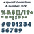 Varsity Stripes printable special characters and numbers 0 to 9 in green and blue