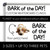 Custom dog photo cling with a Bark of the Day title cling