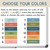 Color chart showing 12 Happy Camper colorblock combinations for subject clings