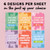 Six art supply Valentine designs per sheet in the font of your choice