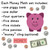 What's in the Pink and Purple money set: piggy bank, one dollar, four quarters, five dimes, five nickels, five pennies