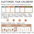 Earth Tones calendar options: background color, text color, number shape, size, and style