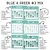 Blue and Green whiteboard calendar examples in light blue with round, square, mini, and handwritten numbers