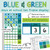 Blue and Green Days at School ten frame display on a whiteboard