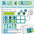 Blue and Green ten frame whiteboard cling with counters on a whiteboard