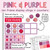 Pink and Purple ten frame whiteboard cling with counters on a whiteboard