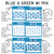 Blue and Green whiteboard cling calendar examples in blue and green mix one, showing fonts, text colors, and number styles