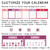 How to customize the Pink and Purple whiteboard cling calendar: background, text, and number styles