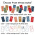 Varsity Stripes domino clings in three styles: multicolor, color with white dots, and white with color dots