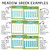 Bright Minds whiteboard calendar examples in meadow green with round, square, mini, and handwritten numbers