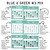 Blue and Green whiteboard cling calendar examples in blue and green mix three, showing fonts, text colors, and number styles