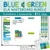 Blue and Green ELA Whiteboard Bundle on a whiteboard with word builder, parts of speech, book counter, and subject clings