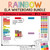 Rainbow ELA Whiteboard Bundle on a whiteboard with word builder, parts of speech, book counter, and subject clings