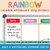 Rainbow reusable whiteboard cling dividers sectioning a whiteboard with subject clings