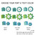 Blue and Green STEM gears and notes in sample fonts with black, white, or color text