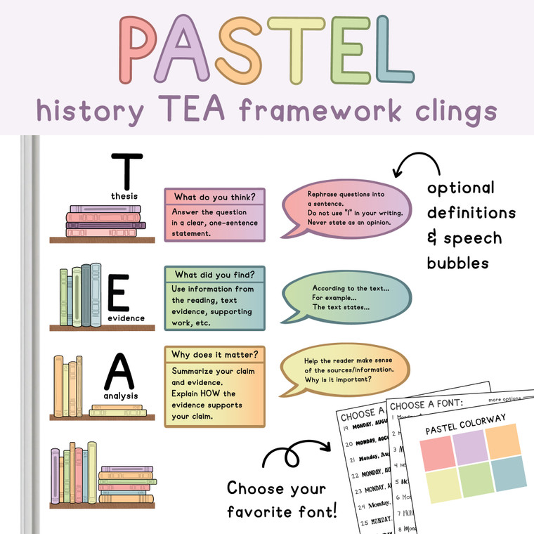Pastel TEA history framework whiteboard clings
