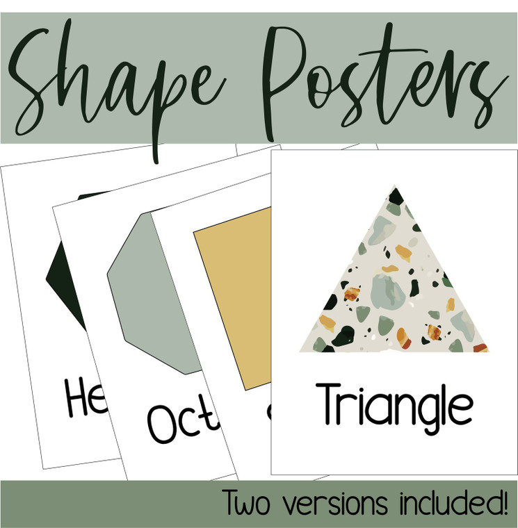 Modern Terrazzo printable shape posters with triangle, hexagon, and octagon
