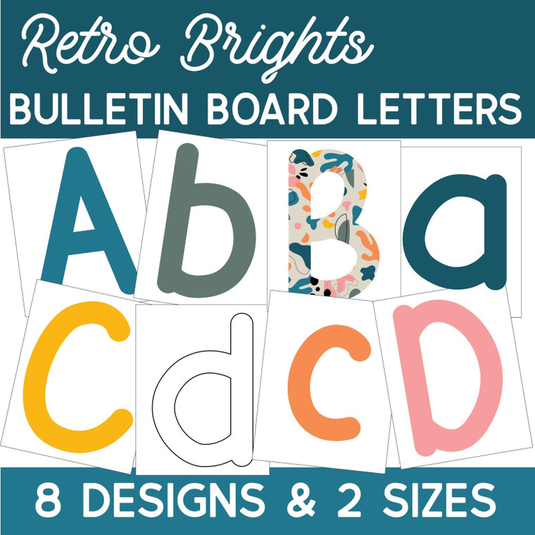 Retro Brights printable bulletin board letters in eight designs and two sizes
