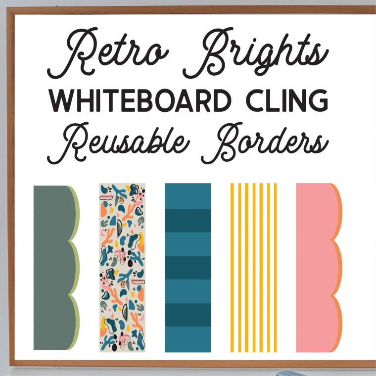 Retro Brights whiteboard cling borders in every style, shown side by side