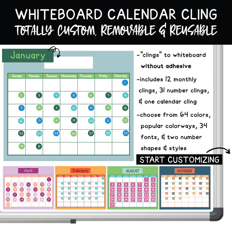 Totally Custom whiteboard cling calendar sets for the classroom