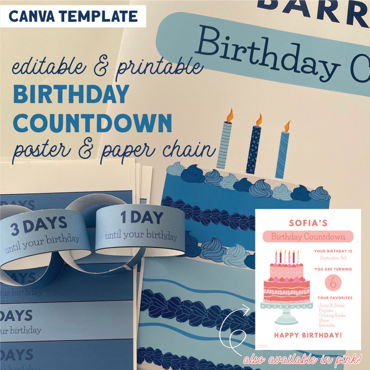 printable birthday countdown poster and paper chain