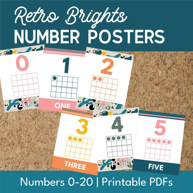 retro brights number posters
