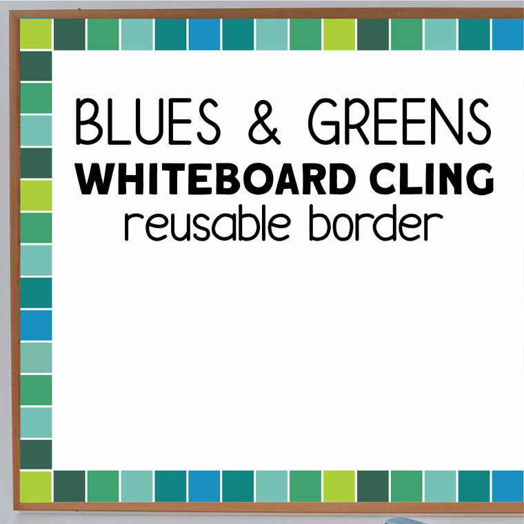Blue and Green square whiteboard cling border framing a whiteboard