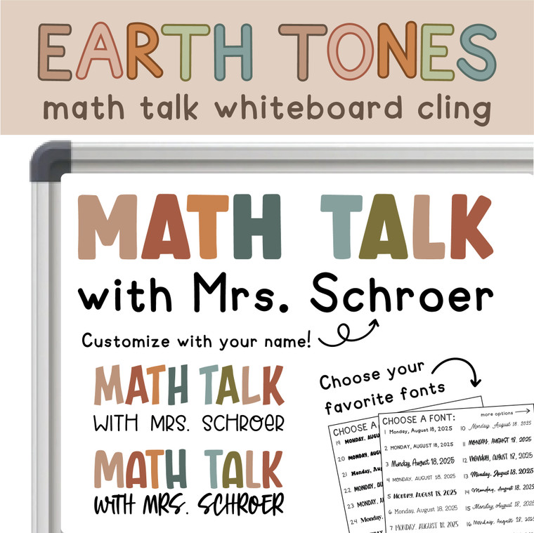 Earth Tones Math Talk whiteboard cling on a whiteboard