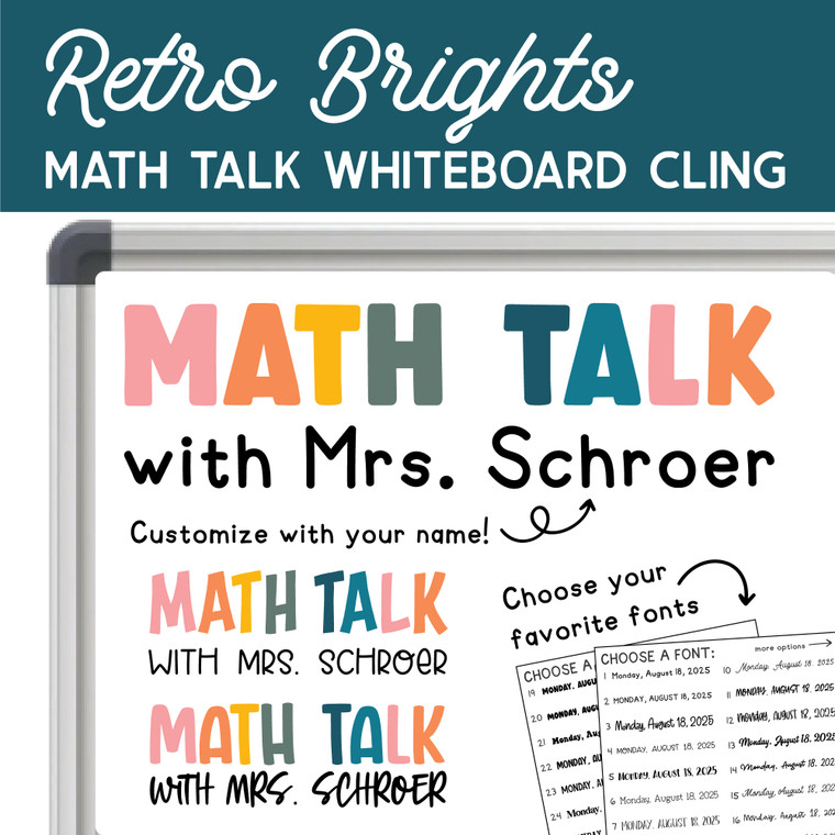 Retro Brights Math Talk whiteboard cling on a whiteboard