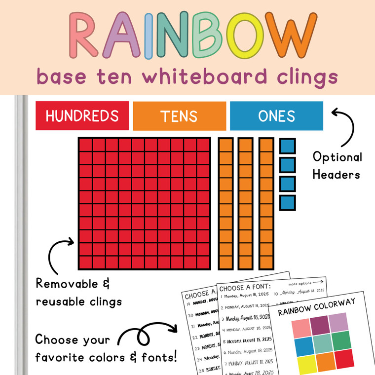 Rainbow Base 10 whiteboard clings