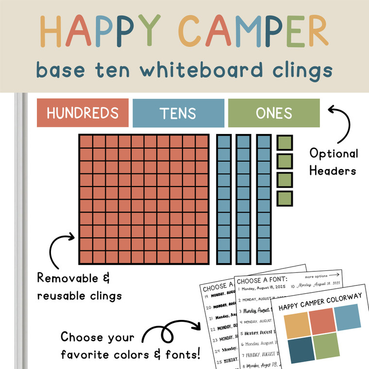 Happy Camper Base 10 whiteboard clings