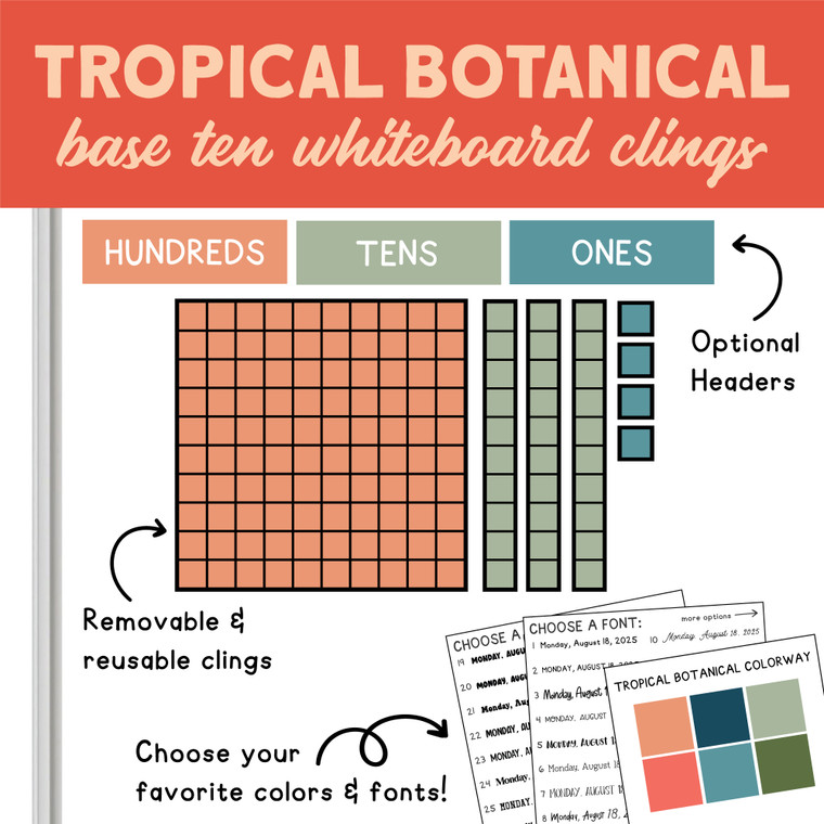 Tropical Botanical Base 10 whiteboard clings