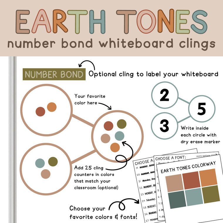 Earth Tones number bond whiteboard clings on a whiteboard