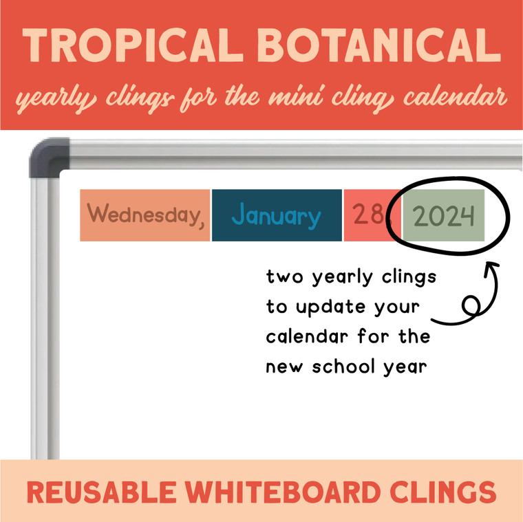 Tropical Botanical year clings updating a mini calendar for the new school year