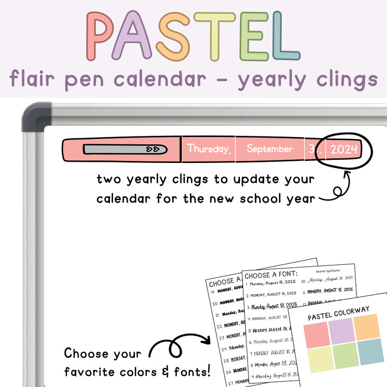 Pastel flair pen calendar year clings updating the date for the new school year