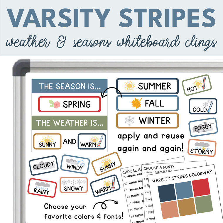 Varsity Stripes weather and seasons whiteboard clings