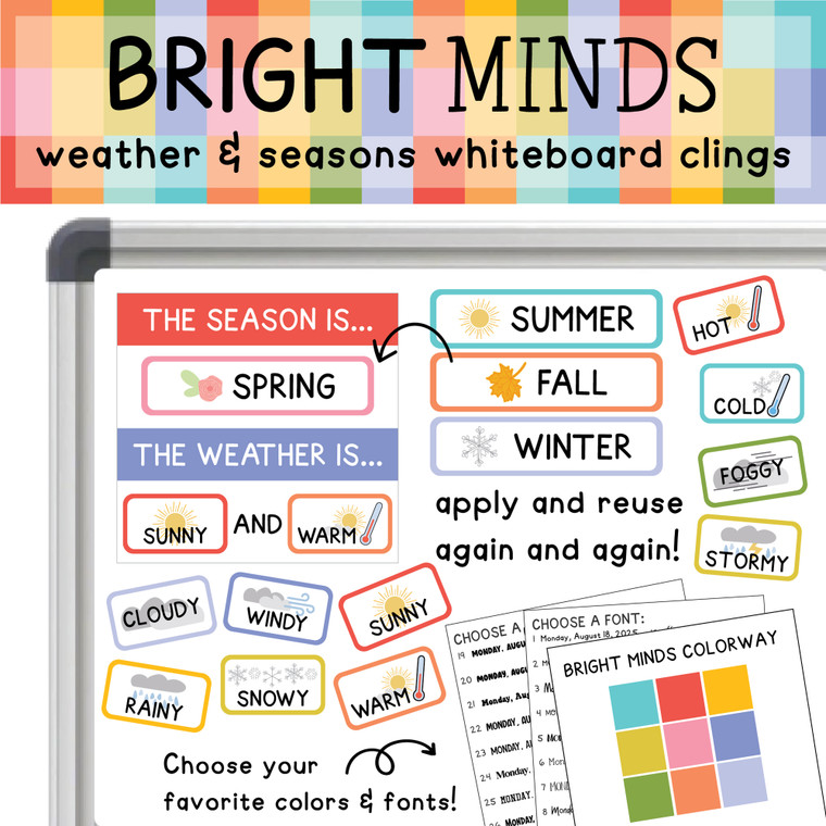 Bright Minds weather and seasons whiteboard clings