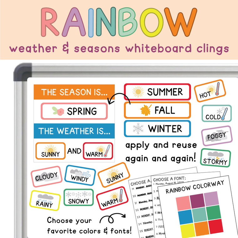 Rainbow weather and seasons whiteboard clings