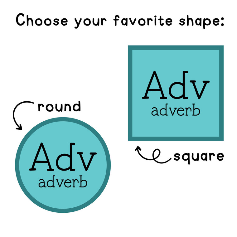 Parts of speech clings in round or square shapes