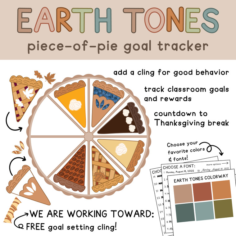 Piece-of-Pie Goal Tracker classroom reward system assembled on whiteboard with fall decor