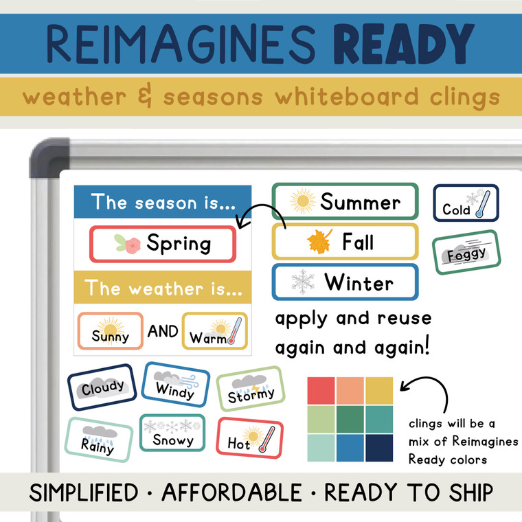 Reimagines Ready weather and seasons whiteboard clings