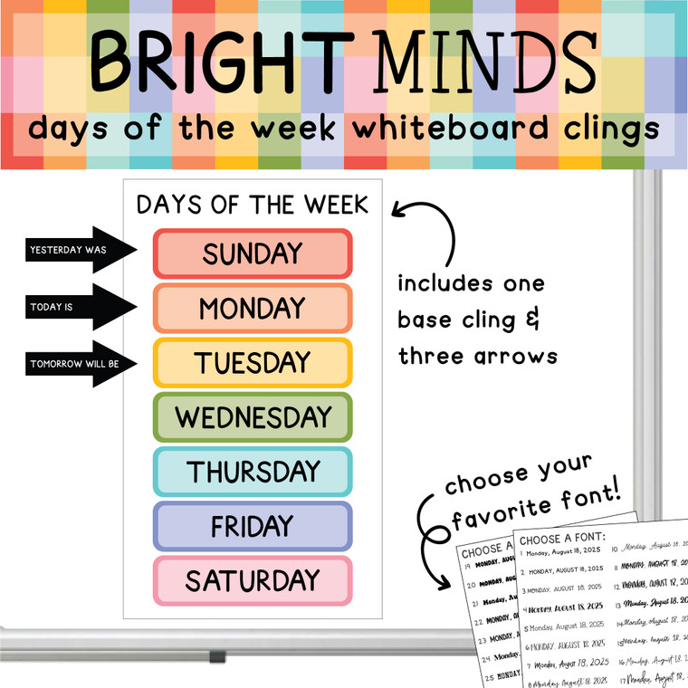 Bright Minds days of the week whiteboard clings and arrows