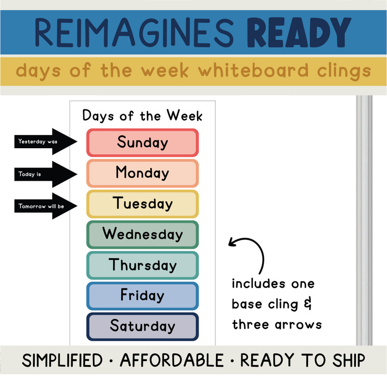 Reimagines Ready days of the week whiteboard clings and arrows