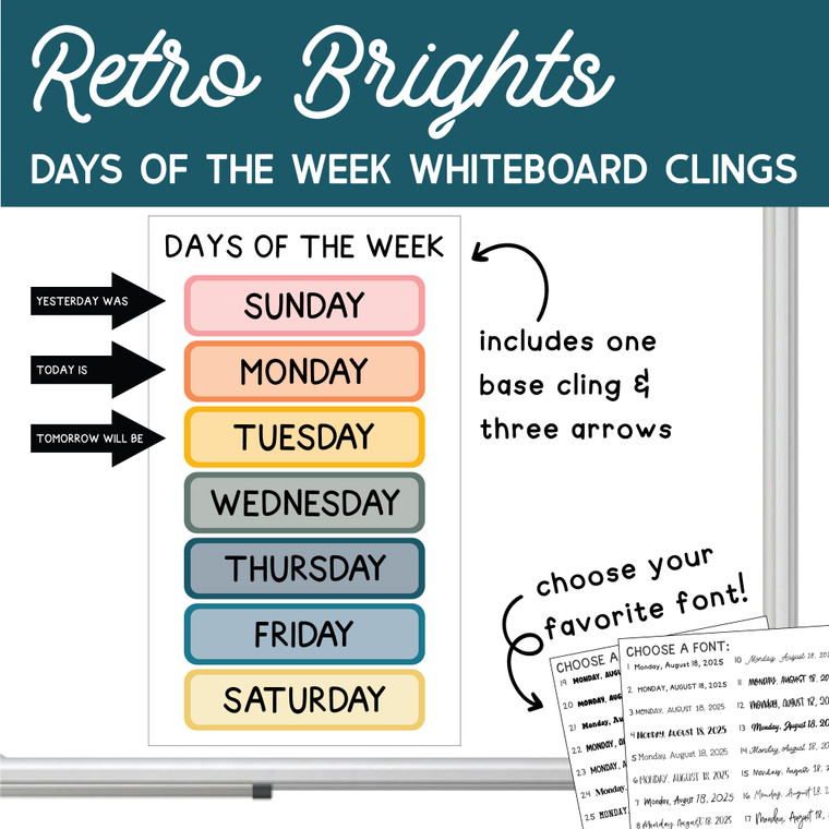 Retro Brights days of the week whiteboard clings and arrows